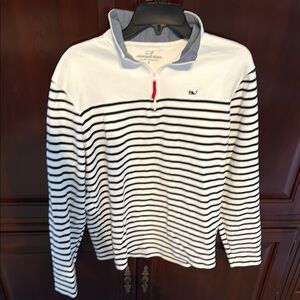 Vineyard Vines Navy and White Striped Half-Zip